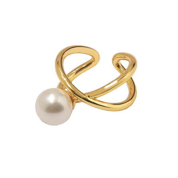 Open Asymmetric Glossy C Shaped Pearl Ring