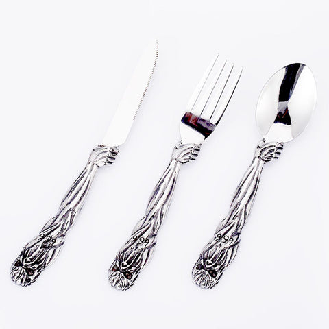 Stainless Steel gothic Skull Skeleton Tableware Fork Knife Spoon one set