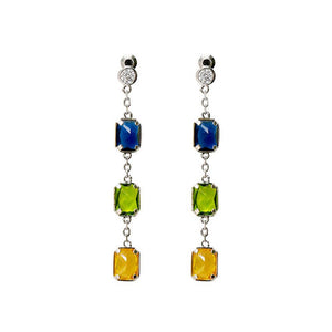 Gemstone Solitaire Candy Color Irregular Cut Color Stone Long Stud Earrings