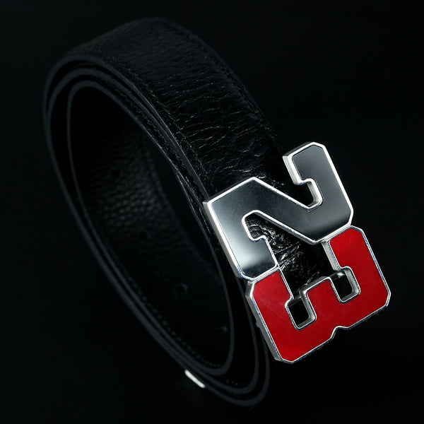 Black Red Enamel Number 23 Bull stainless steel 316L leather Belt for Men