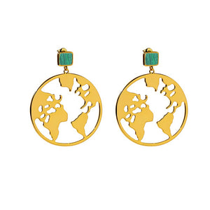Exaggerated Metal World Map Earrings