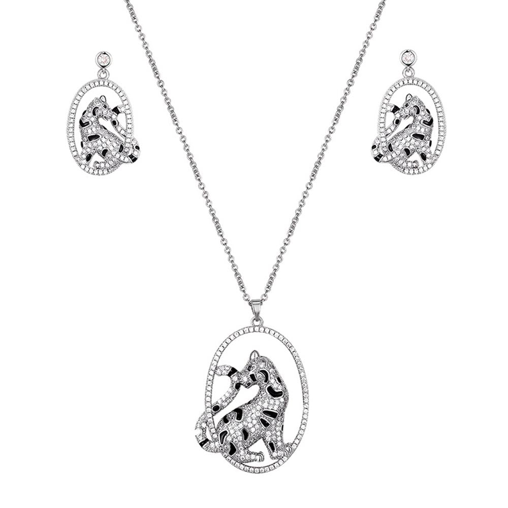 Leopard Animal Diamond Necklace Earrings Jewelry Set