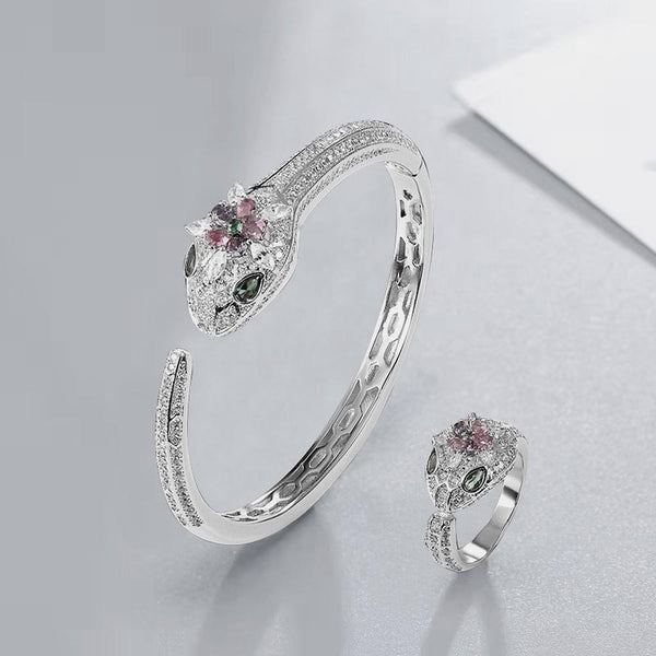 Snake Diamond Open Bangle Ring Jewelry Set