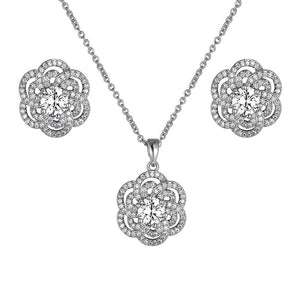 Camellia Flower Microset Earrings Necklace Jewelry Set