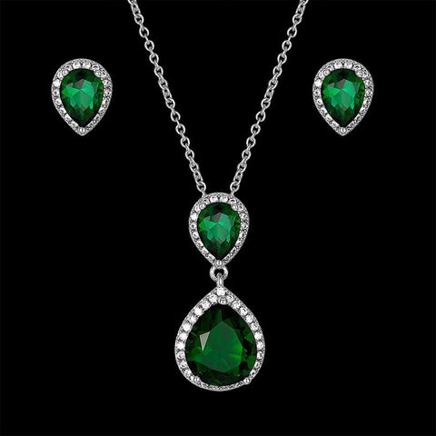 Waterdrop Gemstone Necklace Earrings Jewelry Set