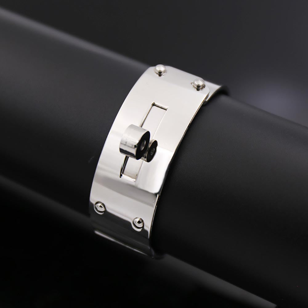 Punk style Round Head Revolving Buckle Motorcycle Wide Stainless Steel Bracelet Bangle