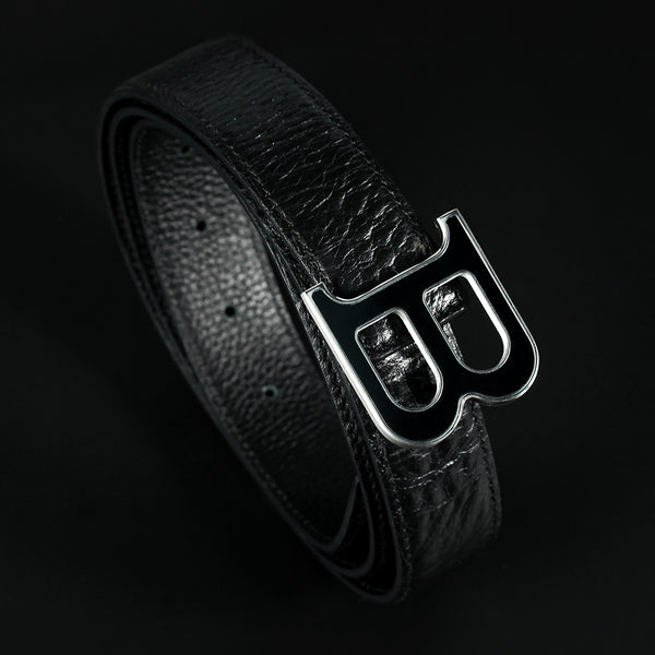 Black Enamel Letter B stainless steel 316L leather Belt for Men