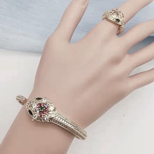 Snake Diamond Open Bangle Ring Jewelry Set