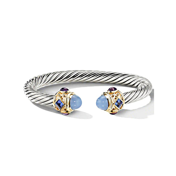 Royal Gemstone Diamond Twisted Rope Wire Enamel Stainless Steel Open Bracelet