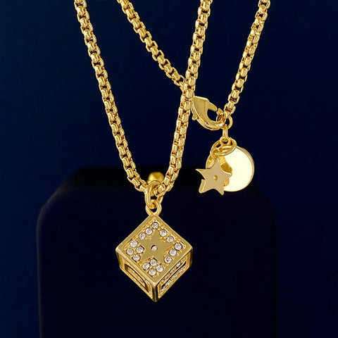 Hip Hop Geometric Square Alphabet Diamond Long Necklace