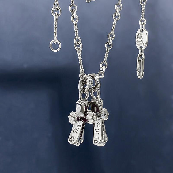 Double Cross Full Diamond Retro Long Sweater Chain Lady Necklace