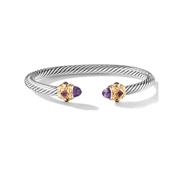 Royal Gemstone Diamond Twisted Rope Wire Enamel Stainless Steel Open Bracelet