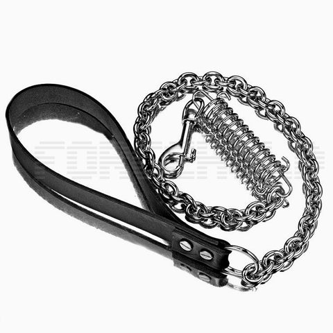 Genuine Leather Stainless Steel Durable Walking Dog Training Collar Black Strong Stainless Steel Cuban Link Chain