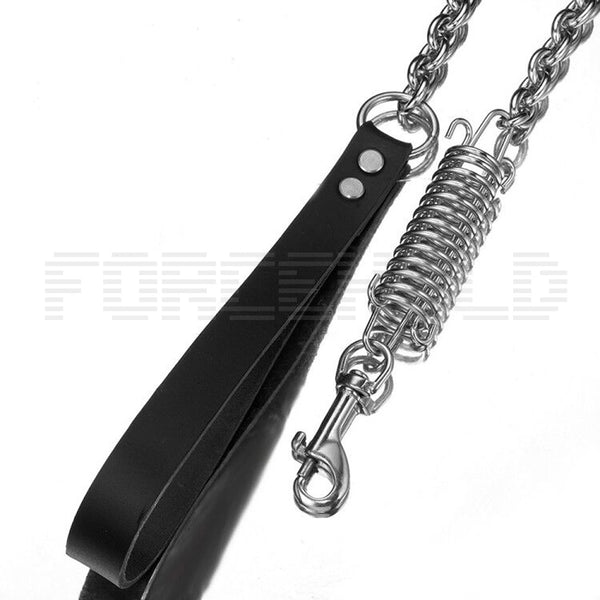 Genuine Leather Stainless Steel Durable Walking Dog Training Collar Black Strong Stainless Steel Cuban Link Chain