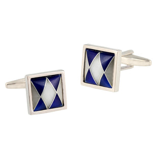 Blue and White Opal Shell Puzzle Copper Cufflinks