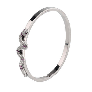 Snake Shape White Purple Crystal Stainless Steel Bracelet Bangle