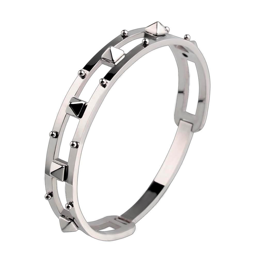 Punk Style RivetsTapered Double Row Hollow Stainless Steel Bracelet Bangle