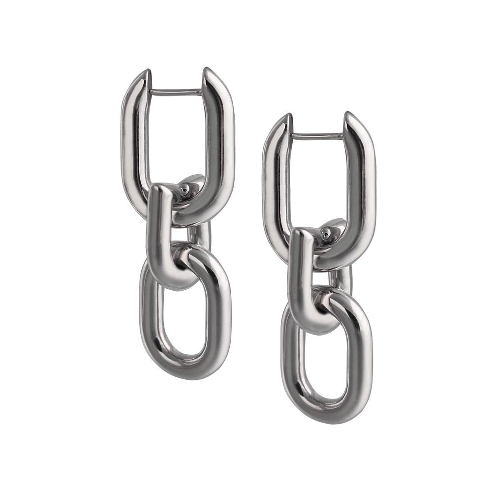 Retro Geometric Long Thick Chain    Exaggerated Metal  Stainless Steel  Earrings