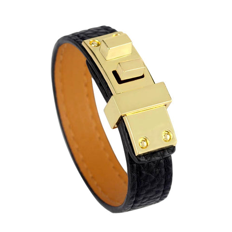 Adjustable Punk Lychee Pattern Belt Buckle Alloy PU Leather Bracelet Bangle