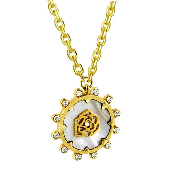 New Sun Crystal Shell Rose Love 18k gold plating Stainless Steel women necklace