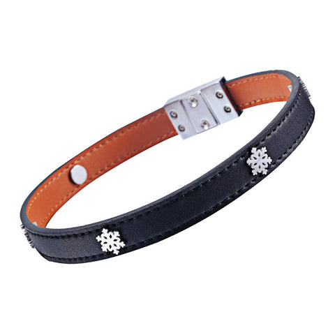 New Steel Snowflake Button Buckle Punk Leather necklace collar Choker Necklaces 36CM