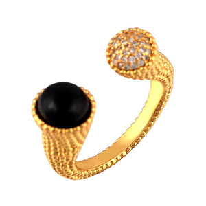 Vintage Court Style Agate Hemisphere Diamond Open Bead Nail Women Ring