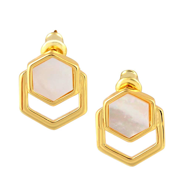 Geometric Pentagonal White Shell Stud Earrings