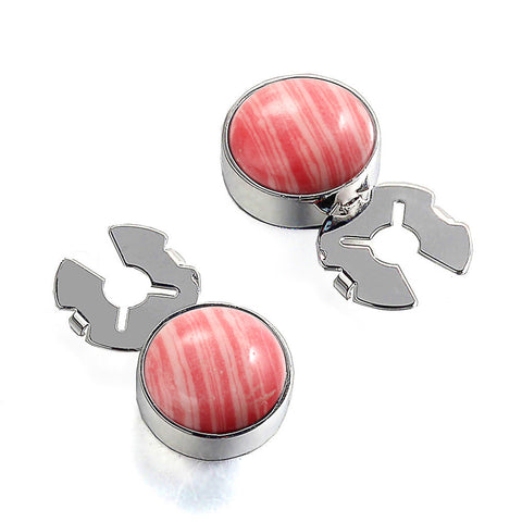 Salmon zebra red stone silver BUTTON COVER for Tuxedo Business Formal Shirts 17.6MM one pair