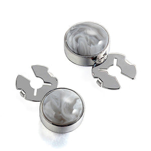 Cosmic nebula Off-white stone silver BUTTON COVER for Tuxedo Business Formal Shirts 17.6MM one pair