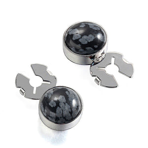 Forcehold  Black Snowflake Stone Silver BUTTON COVER for Tuxedo Business Formal Shirts 17.6MM one pair