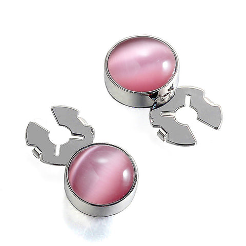 Forcehold Pink Glitter Opal Stone Silver BUTTON COVER for Tuxedo Business Formal Shirts 17.6MM one pair