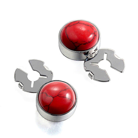 Natural Red Turquoise Silver BUTTON COVER for Tuxedo Business Formal Shirts 17.6MM one pair