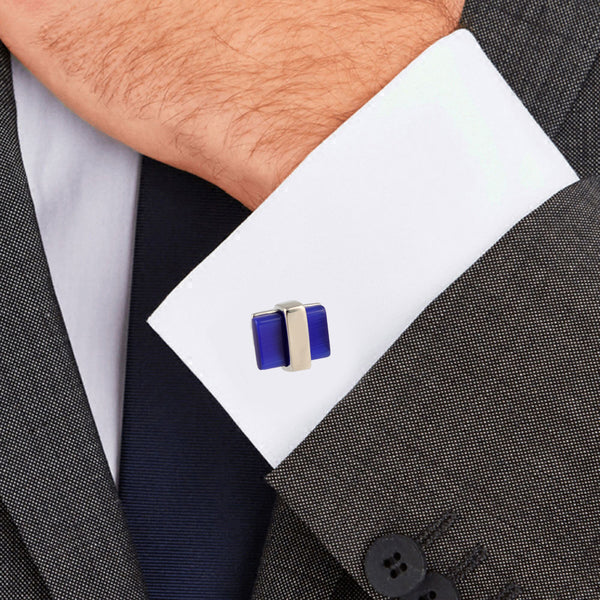 Rectangular Blue Opal Copper Cufflinks for Tuxedo Business Formal Shirts one pairs
