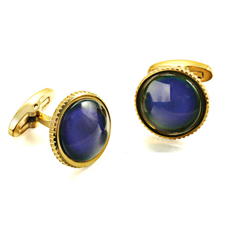 Natural Temperature sensitive discolored stone Casting Serrated  stainless steel 316L cufflinks for Tuxedo Business Formal Shirts one pairs