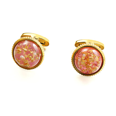 sheet  gold pink jelly  Casting Serrated  stainless steel 316L cufflinks for Tuxedo Business Formal Shirts one pairs