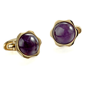 Purple Amethyst stone Sunflower Flower Stainless steel 316L 18K Gold Plating Cufflinks for Tuxedo Business Formal Shirts one pairs