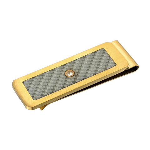 Silver With White Carbon Fiber Drill Crystal Stainless Steel Golden Money Clip Cash Clip