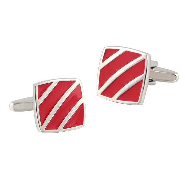 red oblique stripe enamel Silver Plated Cufflinks