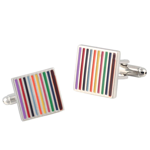 rainbow colored enamel Silver Plated Cufflinks
