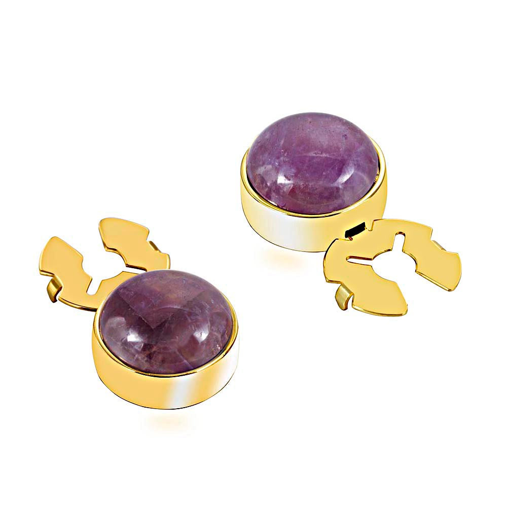 Natural purple Amethyst stone 18k gold plating BUTTON COVER for Tuxedo Business Formal Shirts 17.5MM one pairs
