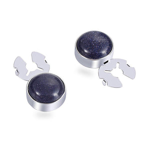 Forcehold Natural sandstone Starry black silver  BUTTON COVER  for Tuxedo Business Formal Shirts 17.5MM one pair