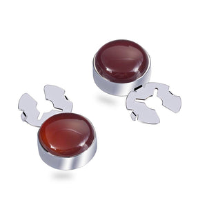 Forcehold  Red Agate Stone Silver BUTTON COVER for Tuxedo Business Formal Shirts 17.6MM one pair