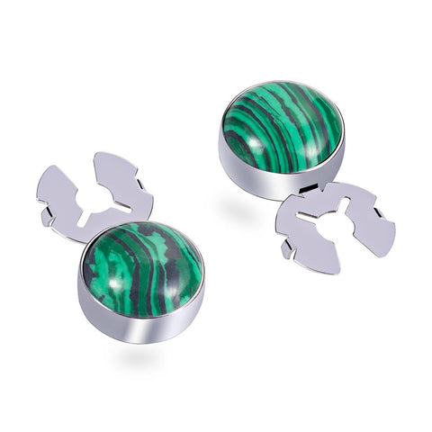 Natural malachite stone malachite green silver BUTTON COVER for Tuxedo Business Formal Shirts 17.5MM one pair