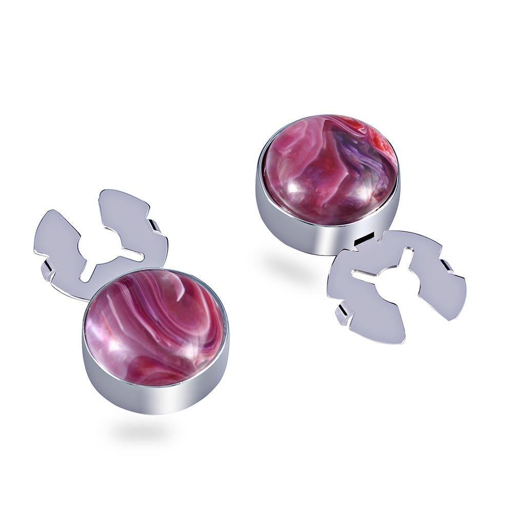 FORCEHOLD red Natural Stone 17.5MM Button Cover Silver for Tuxedo Business Formal Shirts Substitute to Traditional Cuff Links for Men-One Pair