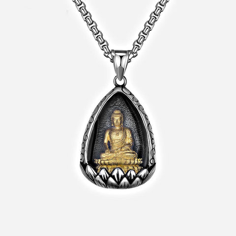 Punk Hip Hop Buddhism Lotus Seat Cast Titanium Steel Men Necklace