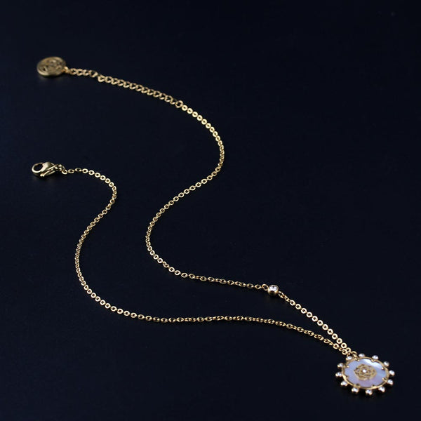 New Sun Crystal Shell Rose Love 18k gold plating Stainless Steel women necklace