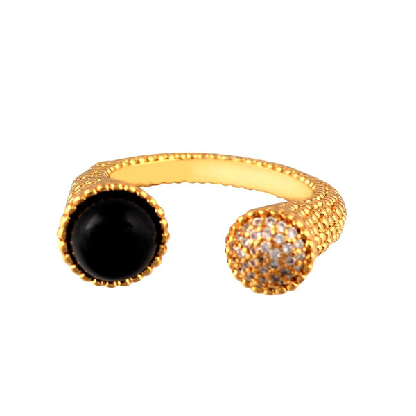 Vintage Court Style Agate Hemisphere Diamond Open Bead Nail Women Ring