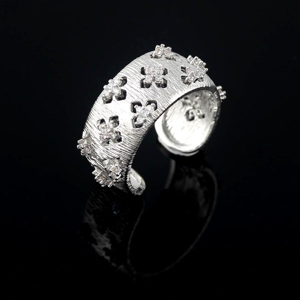 Diamond Antique Brushed Face Wide Knuckle Women Ring