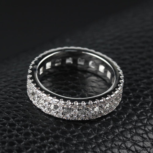 Luxury full diamond zircon hollow T-row couple fashion ring