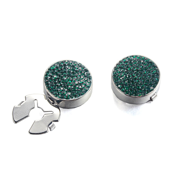 Forcehold starry sky full dark green zircon silver BUTTON COVER for Tuxedo Business Formal Shirts 17.5MM one pair